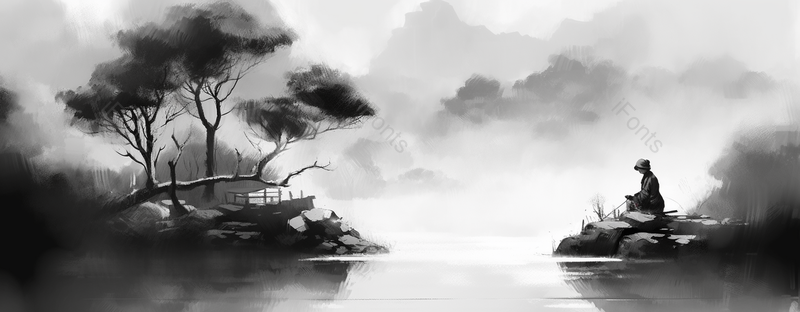 孩童坐在江边垂钓水墨中国画背景壁纸抽象水墨山水风景画,插画/手绘图,插画/手绘图库,插画/手绘图下载,插画/手绘